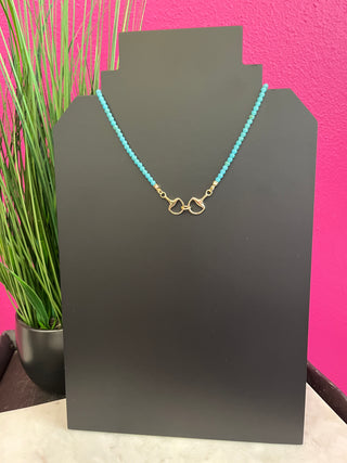 Gold Horsebit & Small Turq Bead Necklace