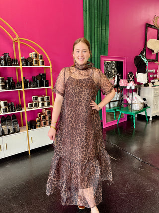 Leopard Print Shear Overlay Dress