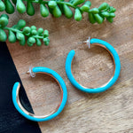 Turq Enamel & Gold Lg Hoop Earrings