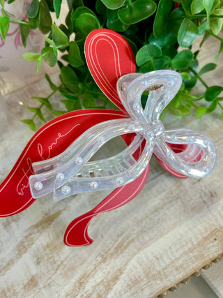 White & Pearl Bow Shaped Hair Clip