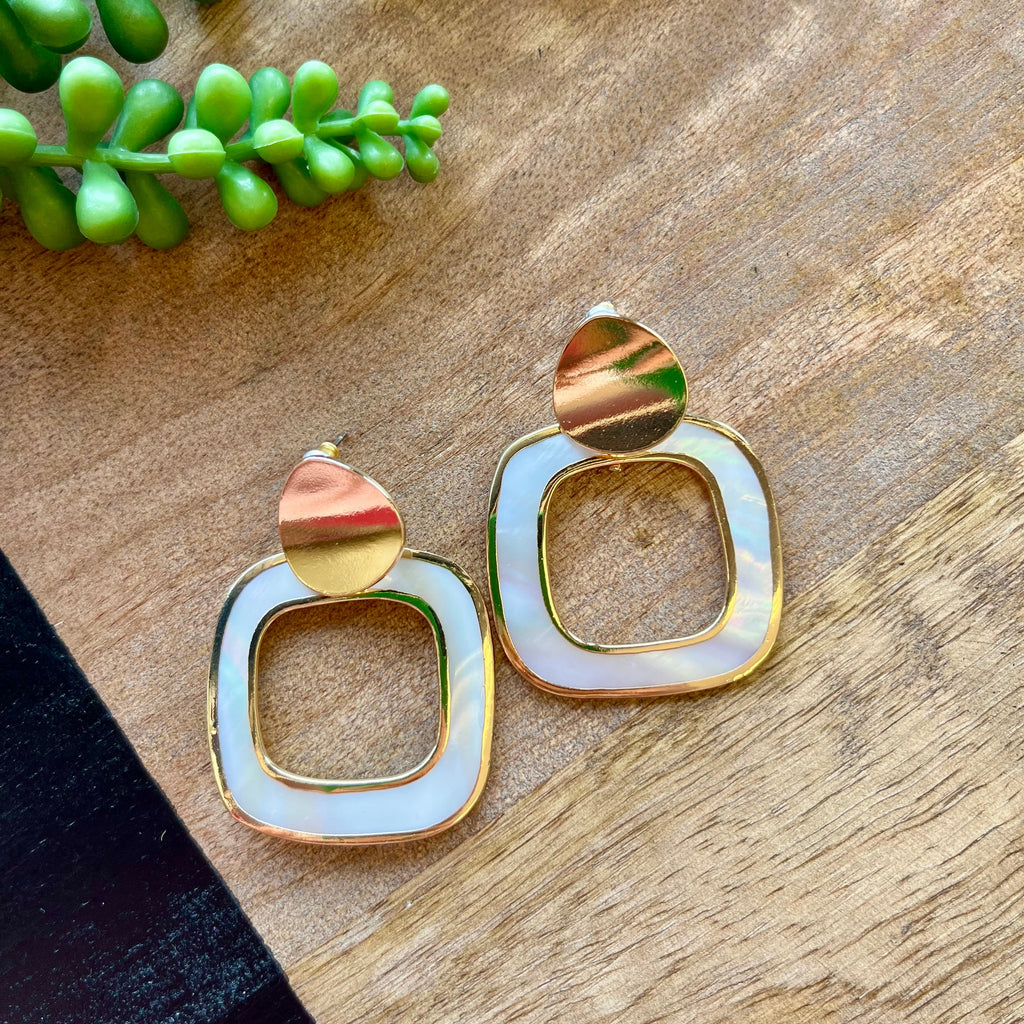 Mother of Pearl Cutout Square Earring