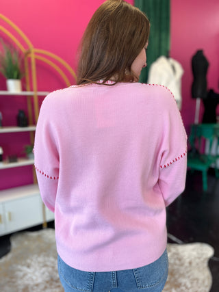 Pink & Red Embroidery Heart Sweater