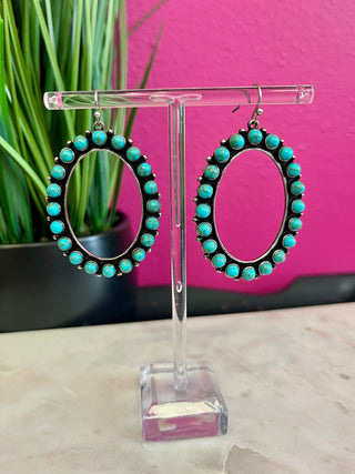 Turquoise Button Large Oval Earrings