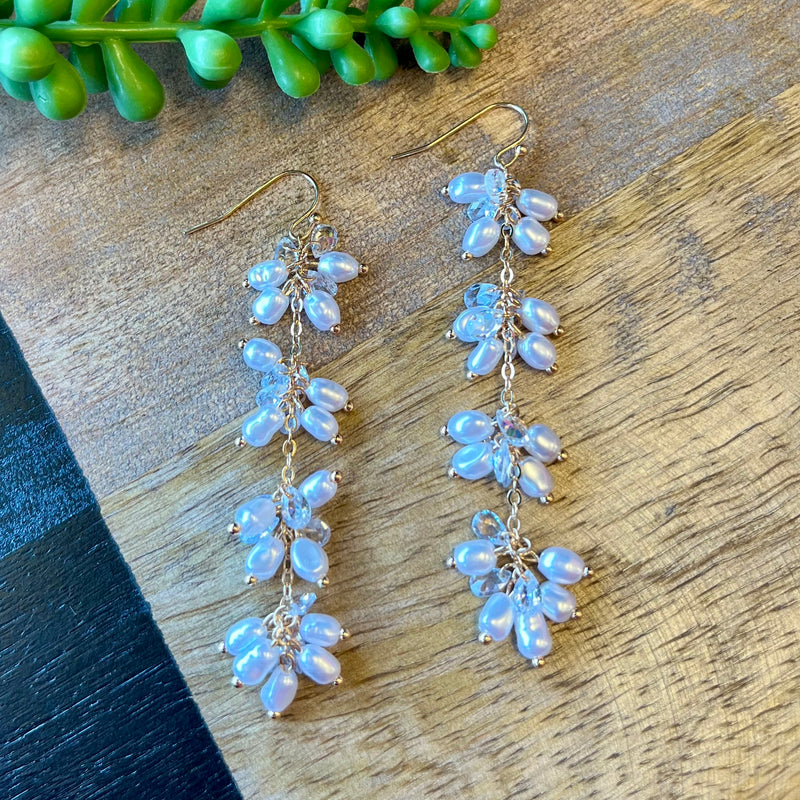Pearl, Crystal, & Chain Long Dangle Earring