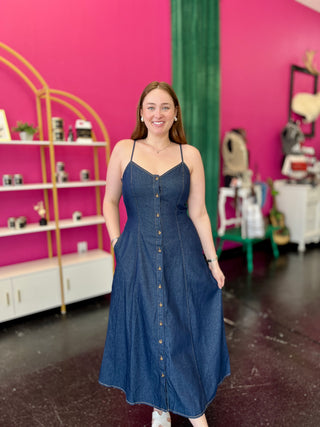 Dark Denim Button Down Midi Dress