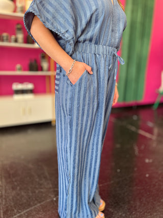 Indigo Blue Striped Wide Leg Pant