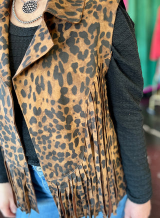 Ella Leopard Suede & Fringe Vest