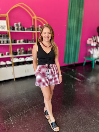 Maroon & White Gingham Shorts