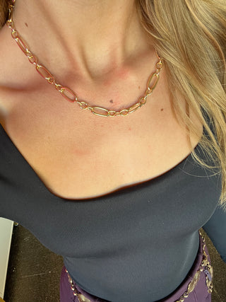 Gold Oval & Circle Link Necklace