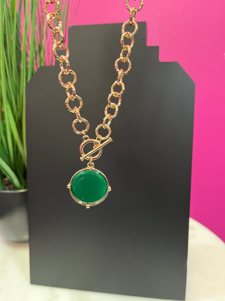 Kelly Green Enamel Circle Link Necklace