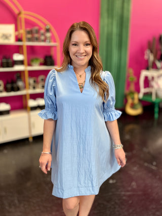 Lexie Light Blue Tie Bow Back Dress