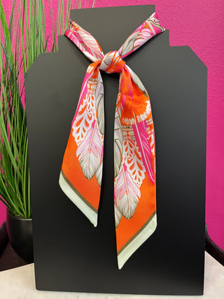 Orange & Pink Feather Print Twilly
