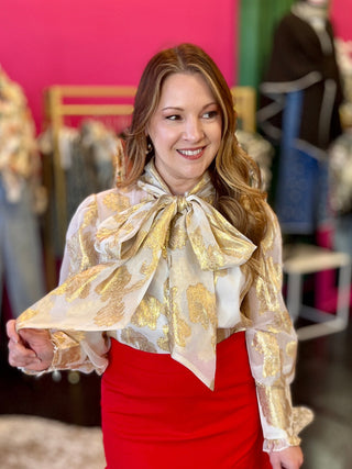 Cream & Gold Metallic Bow Top