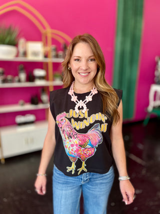 Wingin It Chicken Black Muscle Graphic Tee