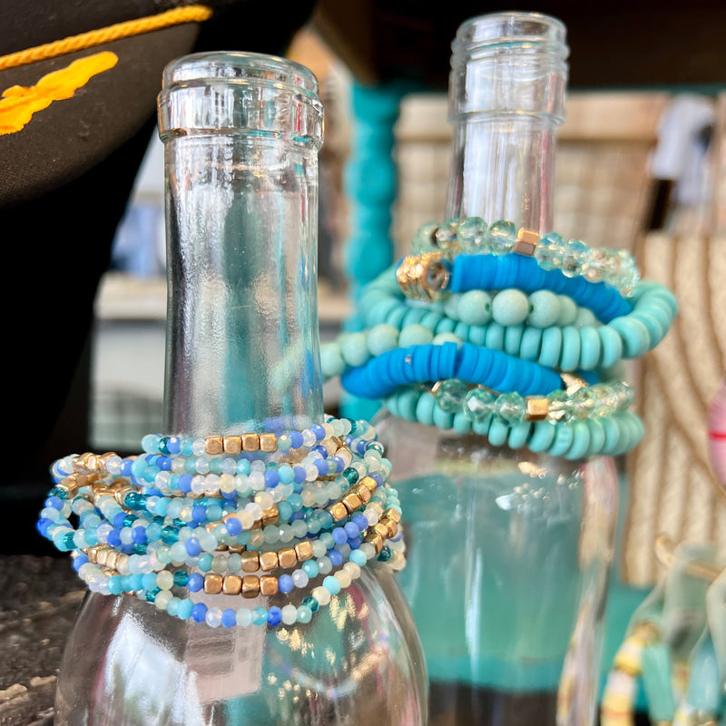 Blue Tone Tiny Bead Bracelet Set