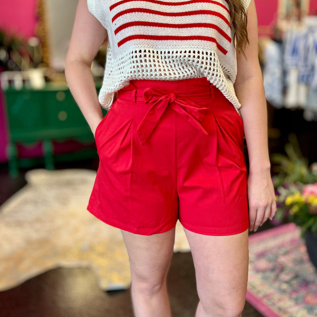 Vine Red High Rise Shorts