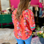 Orange Floral Button Up Top