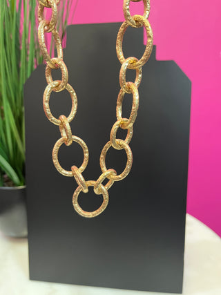 Gold Textured Big Circle Link Necklace