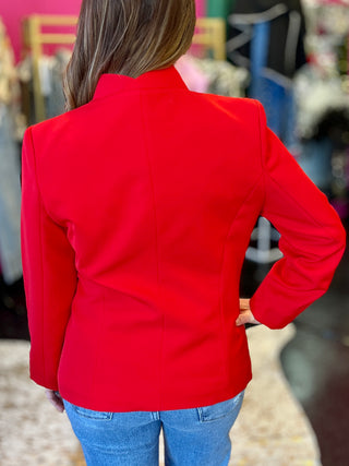 Red Sculpted Collar Blazer