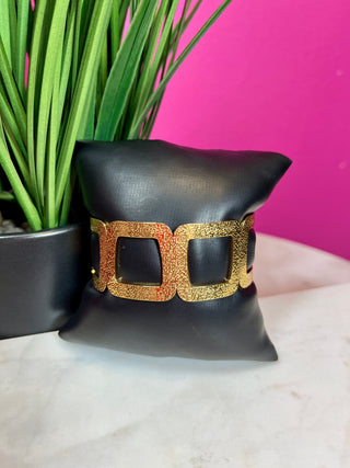 Gold Textured Open Square Cuff - Water Resistant
