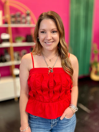 Red Wave Detail Sleeveless Top