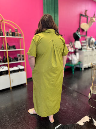 Chartreuse 3 Gold Button Midi Dress