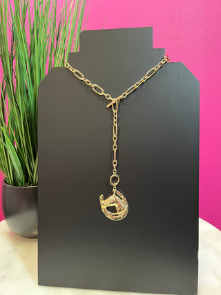 Gold Horse Toggle Chain Link Necklace