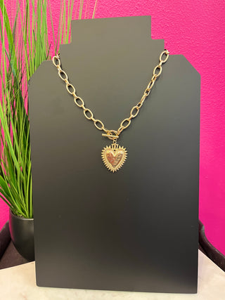 Gold Spiked Heart Chain Necklace