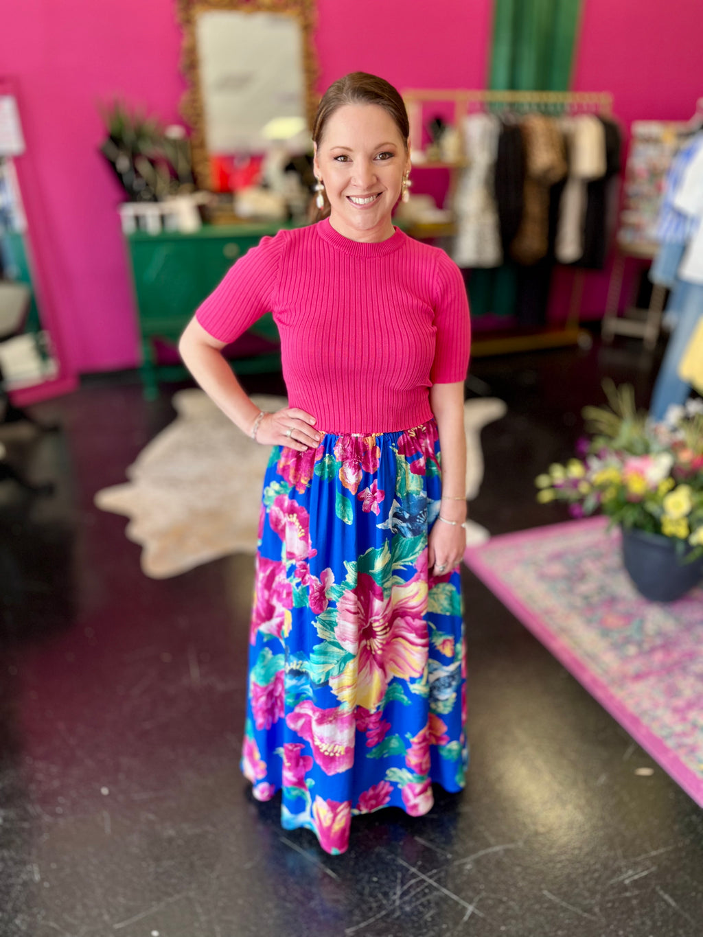 Royal Blue Floral Print Maxi Skirt