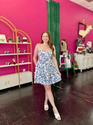 Cobalt Blue Floral Print Dress