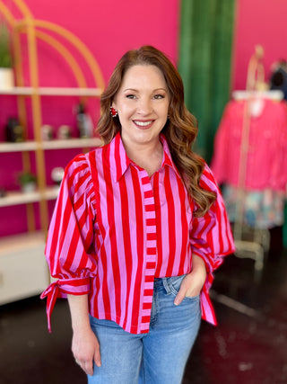 Red & Pink Striped Top