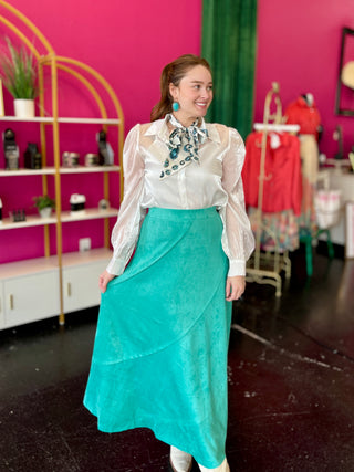 Turquoise Faux Suede Maxi Skirt