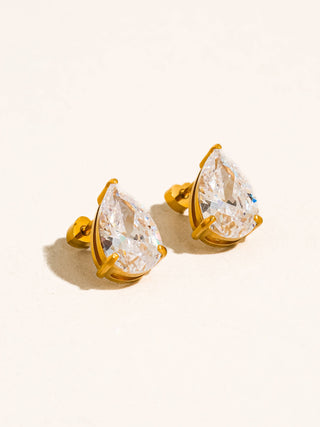 Avenn 18K Gold Teardrop CZ Stud Earrings - Water Resistant