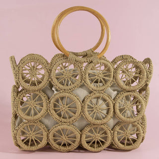 Open Circle Weave Straw Purse
