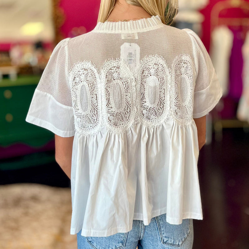 White Mesh Applique Top