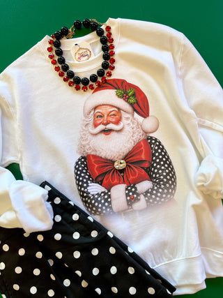 Polka Dot & Red Bow Santa Sweatshirt