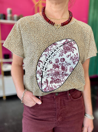 Maroon Floral Print Football Leopard Edgy Tee