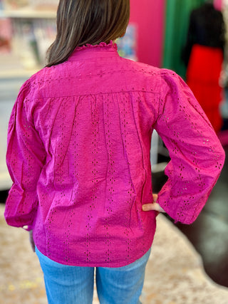 Kathleen Hot Pink Eyelet Top