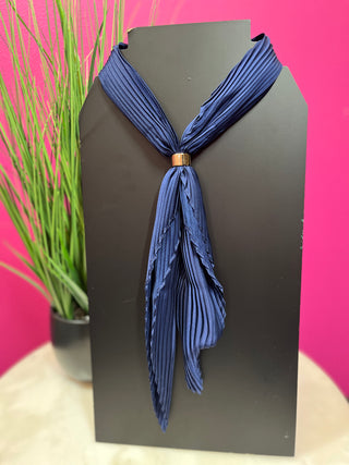 Navy Pleated Satin Wild Rag