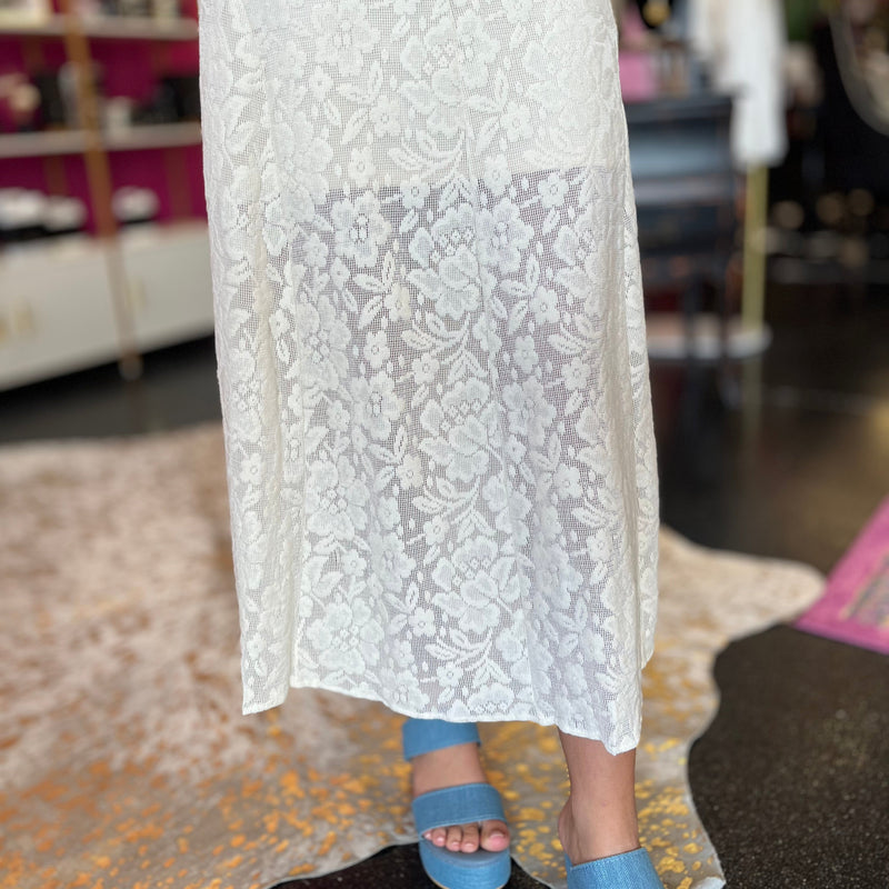 Ivory Lace Mock Neck Dress