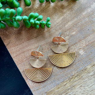 Gold Textured Half Circle Earrings