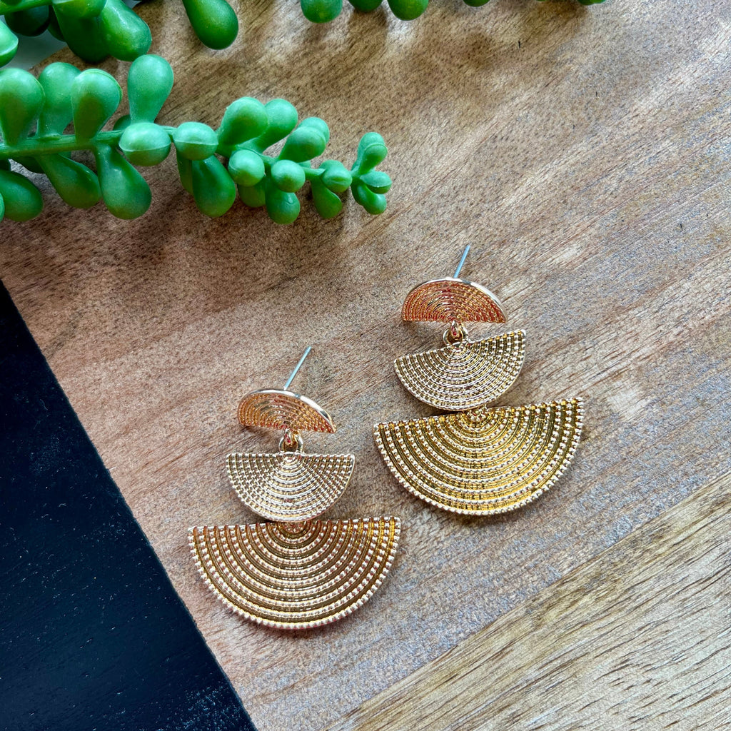 Gold Textured Half Circle Earrings