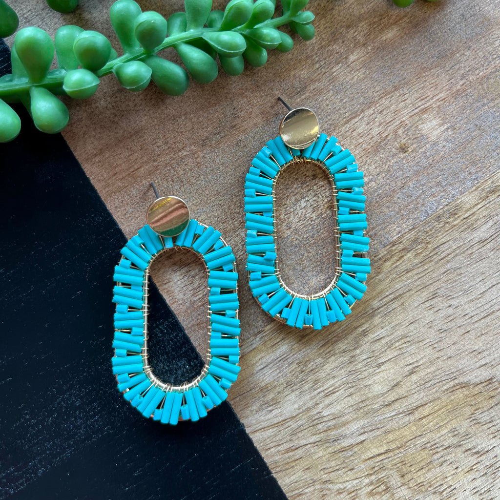 Turq Beaded Oval Earrings
