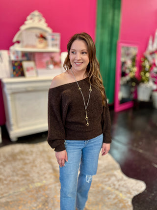 Espresso Off Shoulder Super Soft Sweater