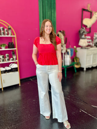 White Front Seam Wide Leg Pants