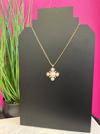 Gold & Pearl Diamond Cross Necklace