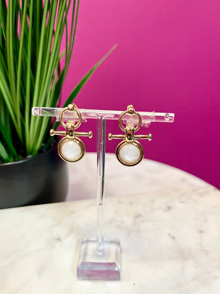 Gold & Ivory Circle Bit Style Earrings