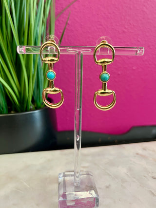Gold Horsebit & Turq Earring