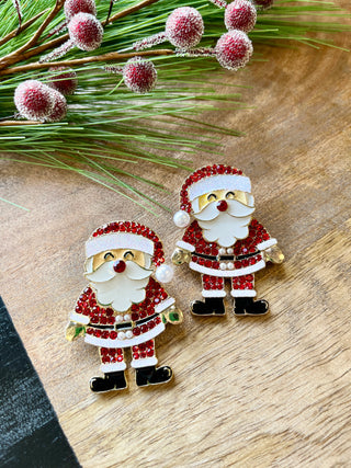 Red Crystal Hinged Santa Earring