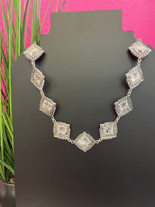 Silver Diamond Concho Necklace